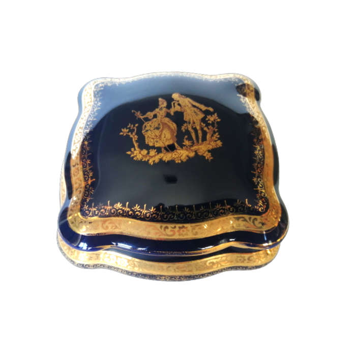 Limoges France Cobalt Cobalt Blue and 22k Gold Large Trinket box