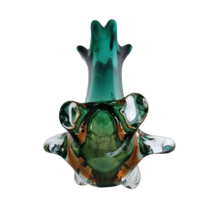 Murano Glass Bright Vibrant Green Amber and Yellow Tall Vase