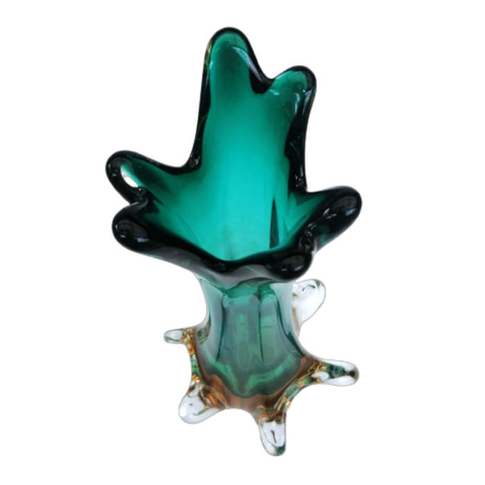 Murano Glass Bright Vibrant Green Amber and Yellow Tall Vase