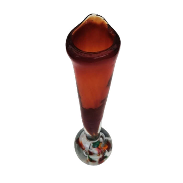 Murano Glass Bright Amber and Rainbow Tall Vase
