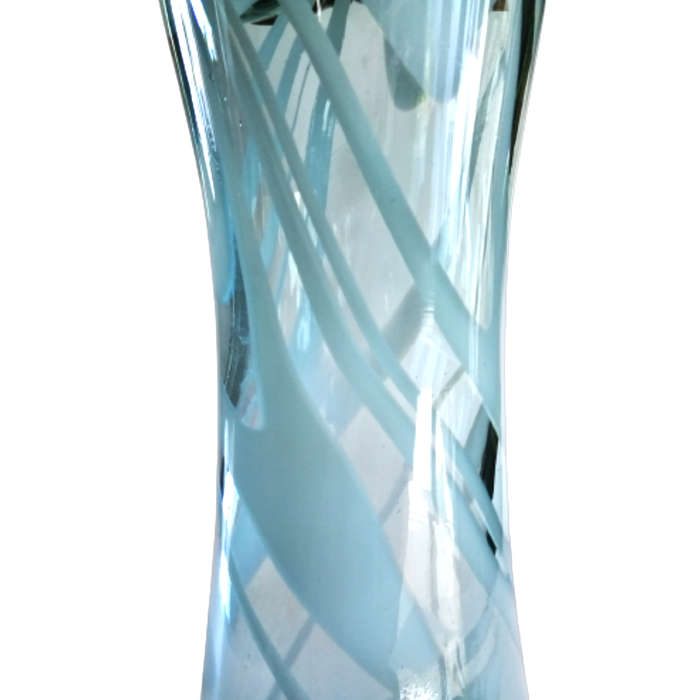 Striking Large Blue Glass Vase with Swirls of Blueand White