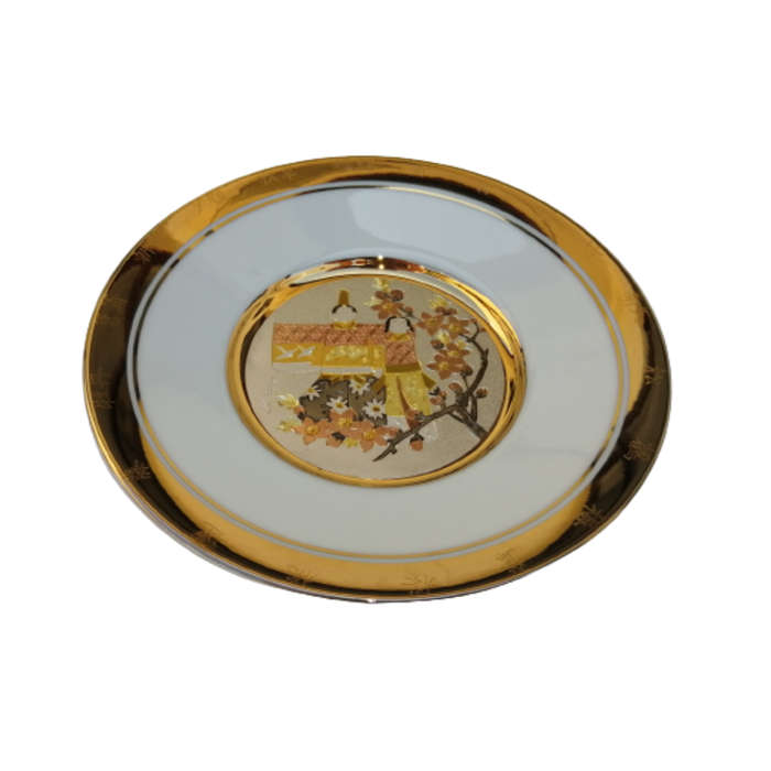 Hamilton Collection Japanese floral calendar Girl`s Doll Day Festival Chokin plate 23K gold trim