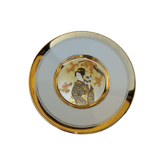 Hamilton Collection Japanese floral calendar Late Autumn Chokin plate 23K gold trim