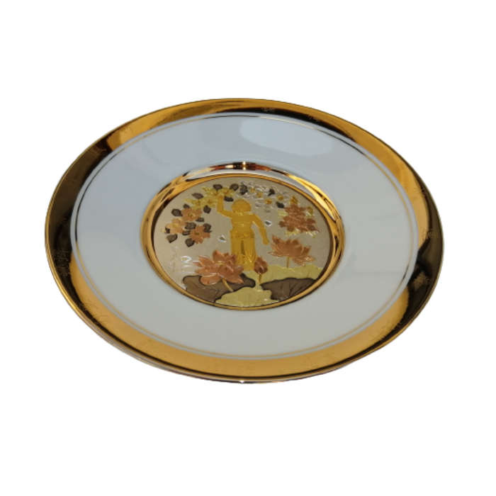 Hamilton Collection Japanese floral calendar Buddha`s Birthday Chokin plate 23K gold trim