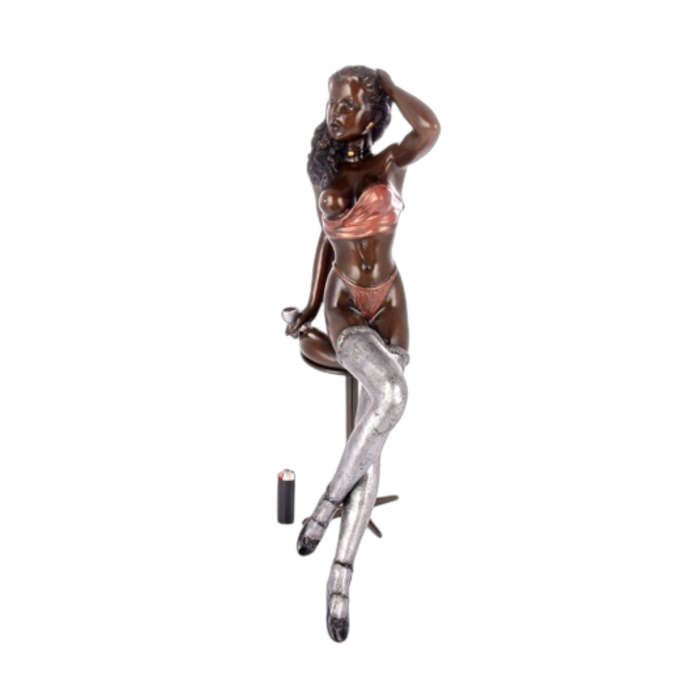 Stunning Erotic Bronze Sculpture of Nude Lady on stool