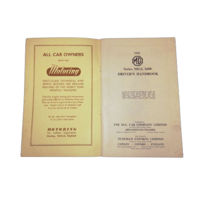 MGA 1600 Series Drivers Handbook and Accessories Booklet