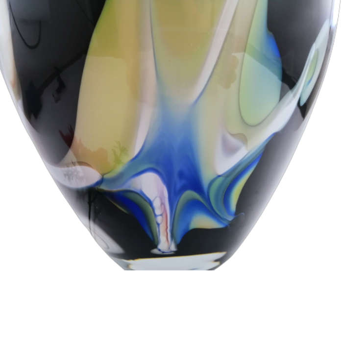 Makora Black with a Splash of Colour Hand Blown art Glass Large Vase