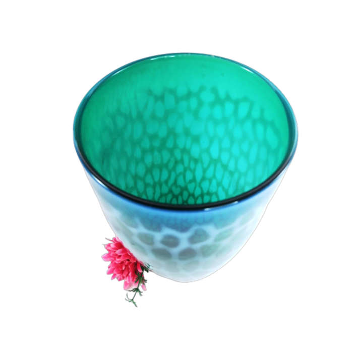 Art Glass Large Vase Mottled Turquoise Greens and White.