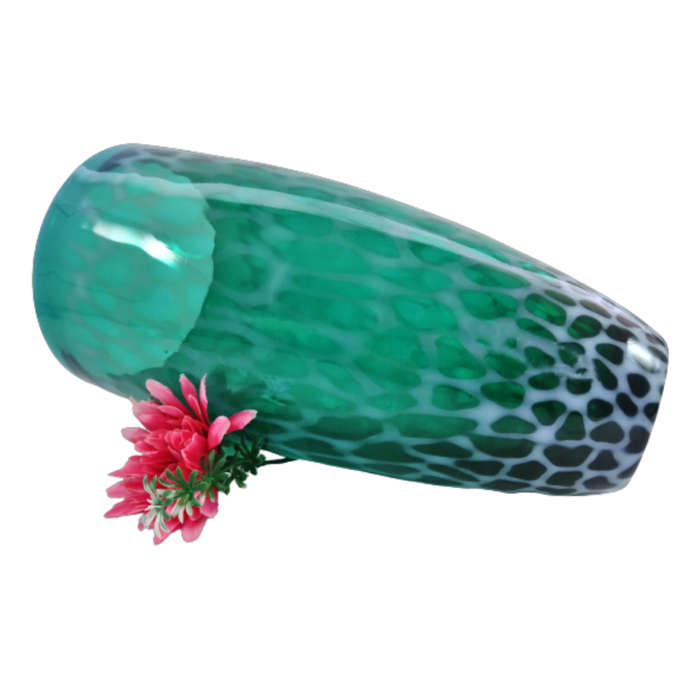 Art Glass Large Vase Mottled Turquoise Greens and White.