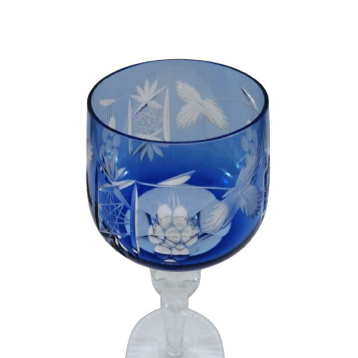 Bohemian Clear and Blue Crystal Goblet Wine Glass