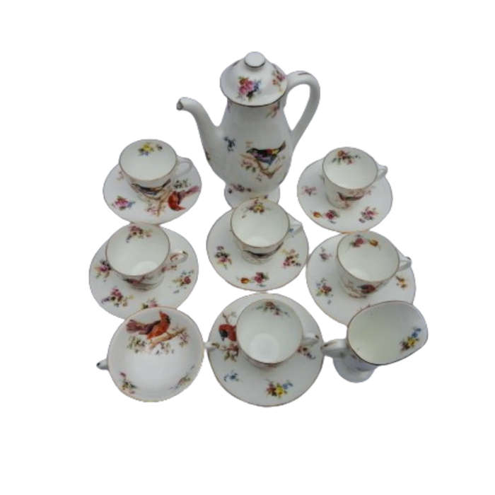 Antique Royal Doulton Coffee Set 15 pc Exotic Birds H1422