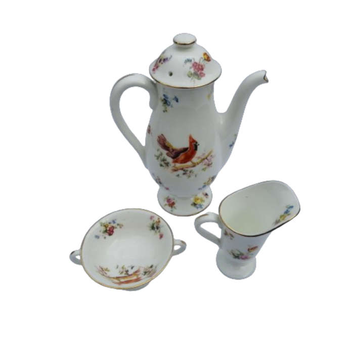 Antique Royal Doulton Coffee Set 15 pc Exotic Birds H1422