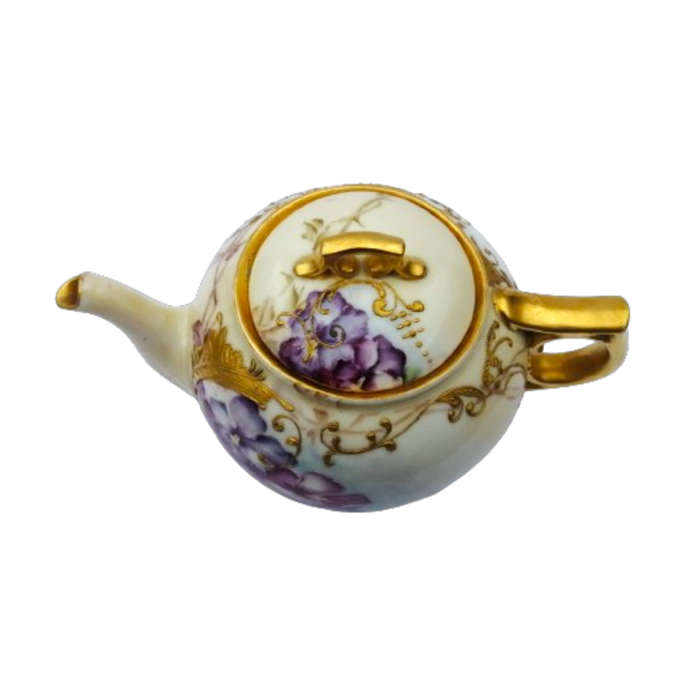 Limoges A L France Tea Set Purple Pansies with Gold Accents