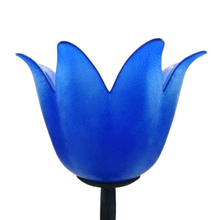 Large Blue Glass and Wrought Iron Candle Holder