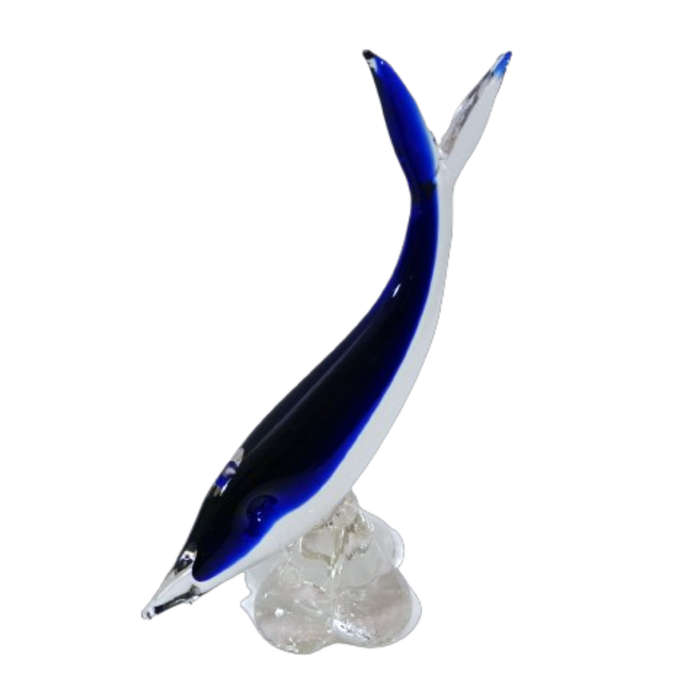 Murano  Art Glass Large Blue and White Swimming Fish