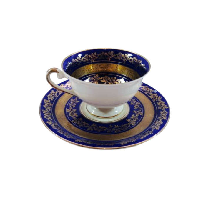 Alka Bavaria Sylvia Porcelain Blue and Gold Tea Cup and Saucer Duo