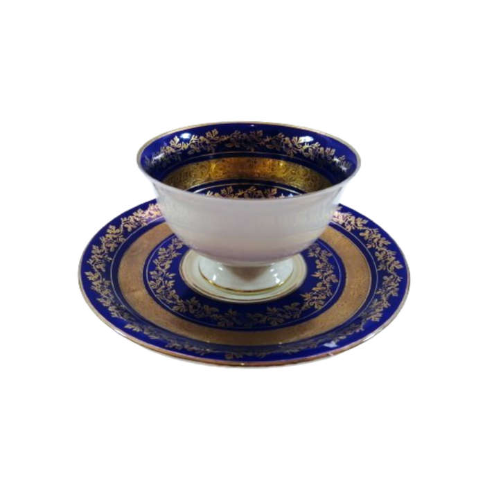 Alka Bavaria Sylvia Porcelain Blue and Gold Tea Cup and Saucer Duo
