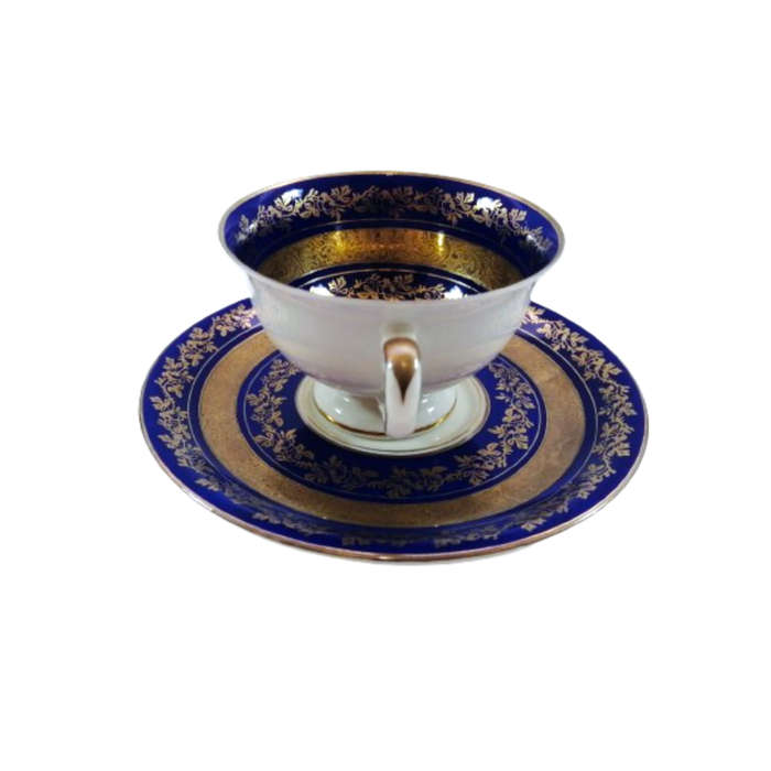 Alka Bavaria Sylvia Porcelain Blue and Gold Tea Cup and Saucer Duo