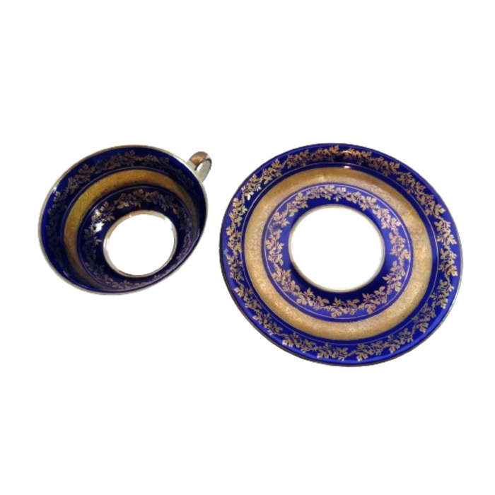Alka Bavaria Sylvia Porcelain Blue and Gold Tea Cup and Saucer Duo
