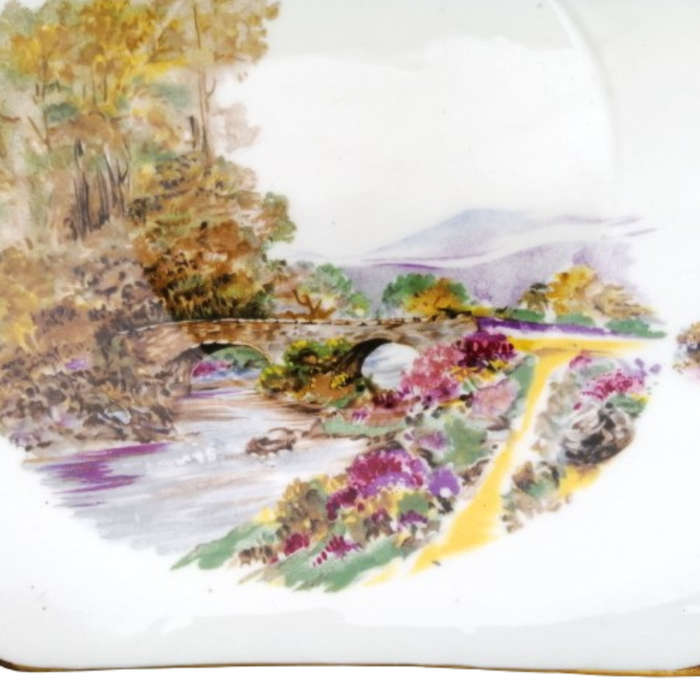 Shelley Fine Bone China Large Cake Plate Hand Painted Heather Decoration