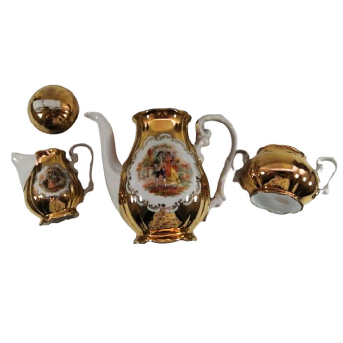 Antique Porcelain Gold Schaller Wiesau Bavaria Tea Set