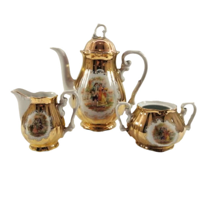 Antique Porcelain Gold Schaller Wiesau Bavaria Tea Set