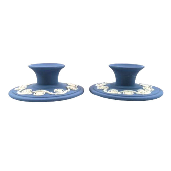 Vintage Wedgwood Jasper Blue Pair of Candle Holders