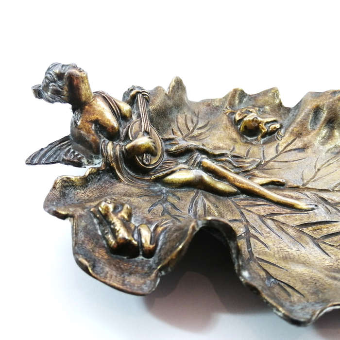 French Antique Brass Beautiful Naiad Lady Vide Poche, trinket dish