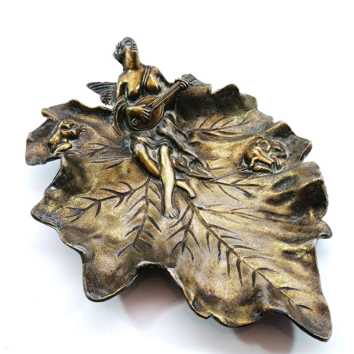 French Antique Brass Beautiful Naiad Lady Vide Poche, trinket dish