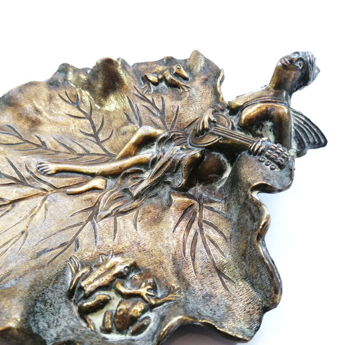 French Antique Brass Beautiful Naiad Lady Vide Poche, trinket dish