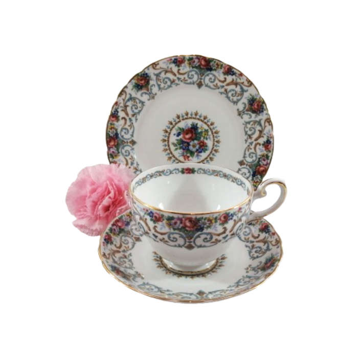Tuscan Burgundy `Orleans` Teacup Trio Set - High Tea at Home