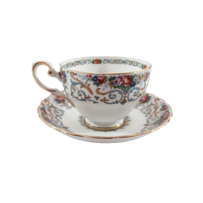 Tuscan Burgundy `Orleans` Teacup Trio Set - High Tea at Home