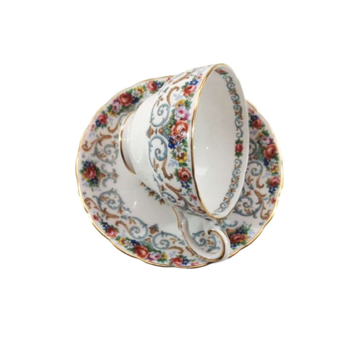 Tuscan Burgundy `Orleans` Teacup Trio Set - High Tea at Home