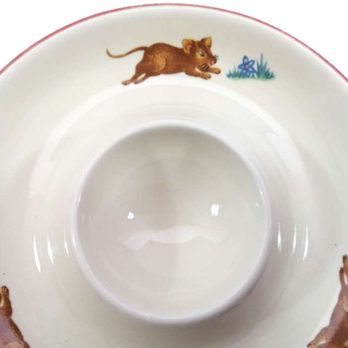 Mouse Egg Cup red stripe ceramic flat style