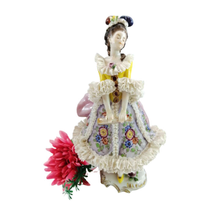 Antique Dresden Germany Volkstedt Lace Porcelain Figurine