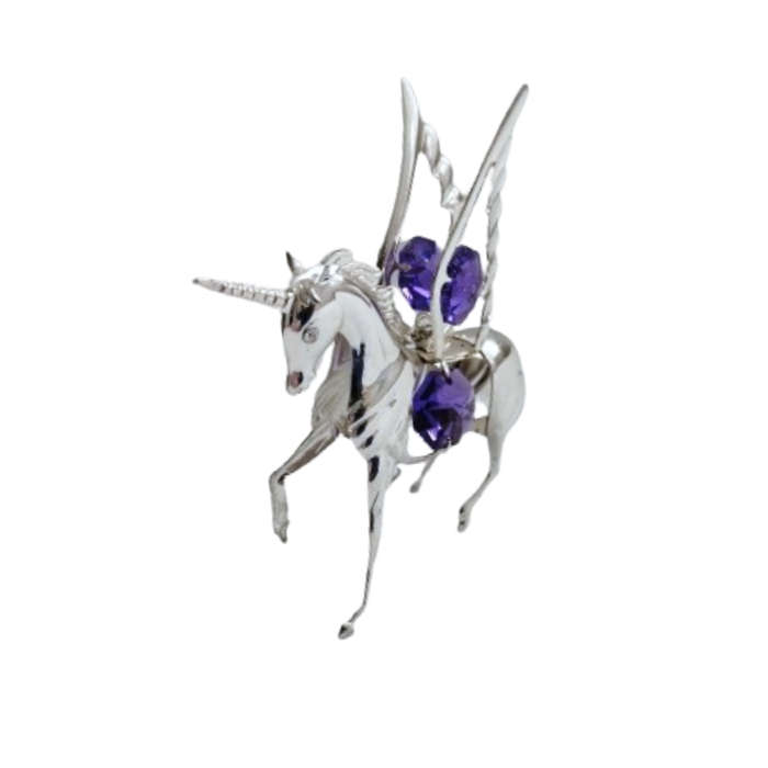 Silver Mythical Unicorn Ornament with Violet Swarovski®