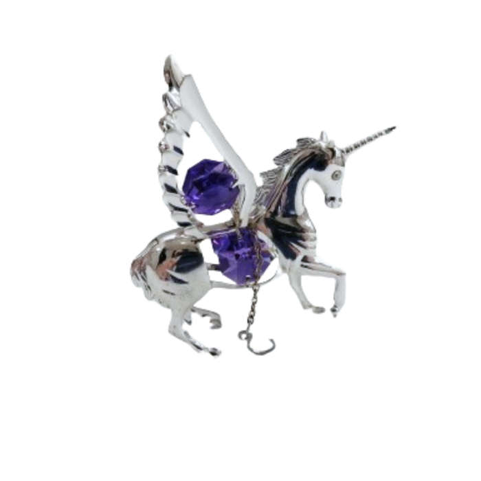Silver Mythical Unicorn Ornament with Violet Swarovski®