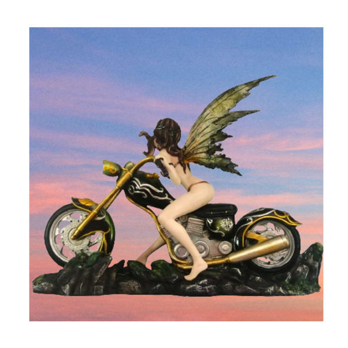 StealStreet SS-G-91649 Huge Green & Orange Winged Sexy Spring Fairy on Motorcycle Figurine