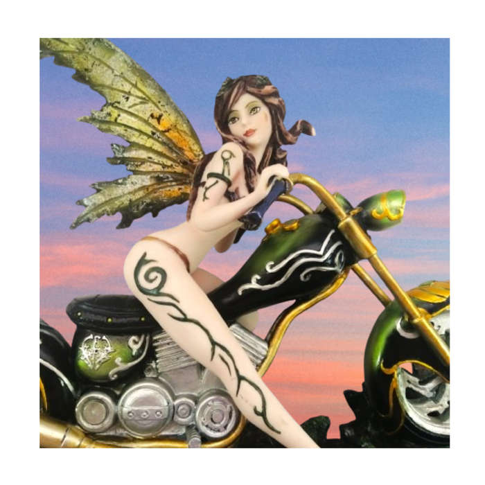 StealStreet SS-G-91649 Huge Green & Orange Winged Sexy Spring Fairy on Motorcycle Figurine