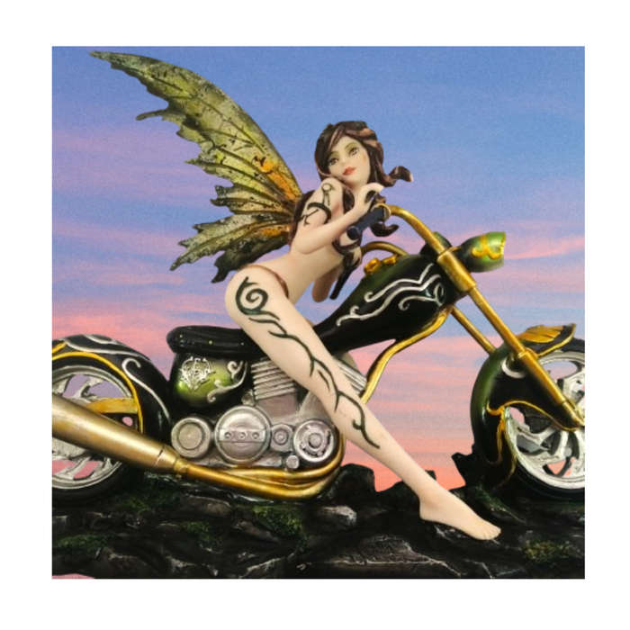 StealStreet SS-G-91649 Huge Green & Orange Winged Sexy Spring Fairy on Motorcycle Figurine