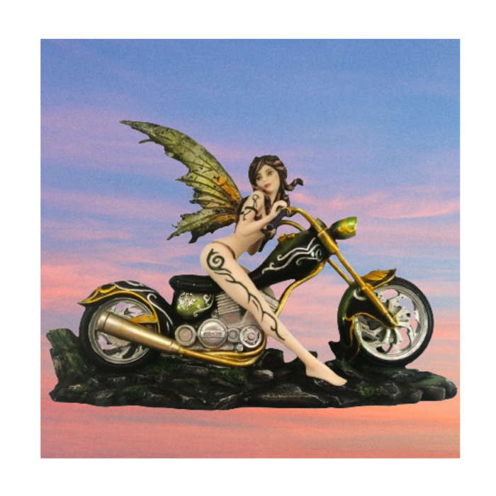 StealStreet SS-G-91649 Huge Green & Orange Winged Sexy Spring Fairy on Motorcycle Figurine