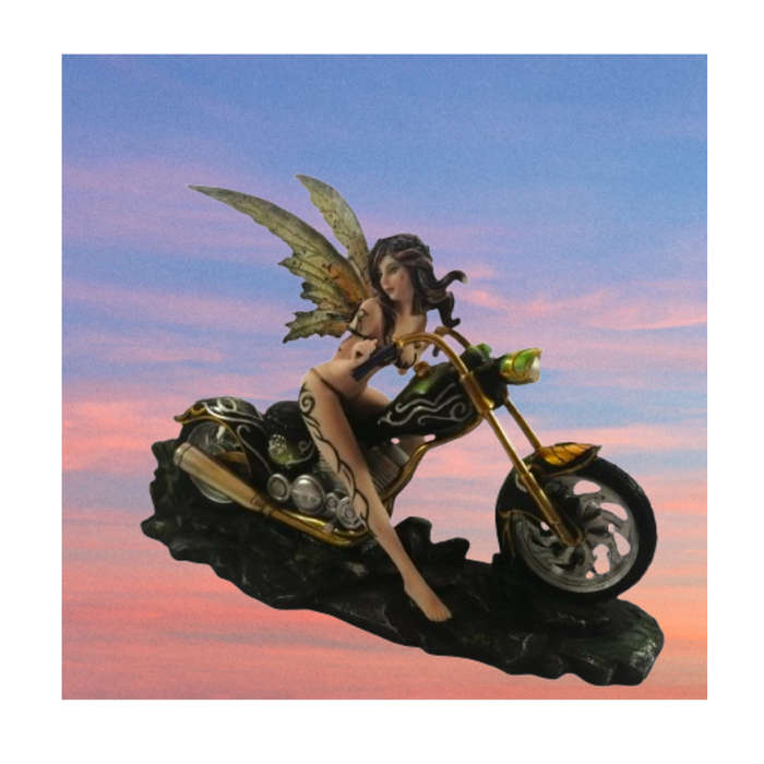 StealStreet SS-G-91649 Huge Green & Orange Winged Sexy Spring Fairy on Motorcycle Figurine