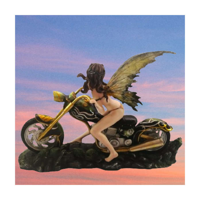 StealStreet SS-G-91649 Huge Green & Orange Winged Sexy Spring Fairy on Motorcycle Figurine