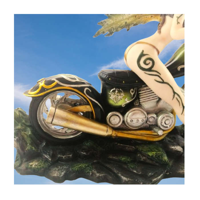 StealStreet SS-G-91649 Huge Green & Orange Winged Sexy Spring Fairy on Motorcycle Figurine