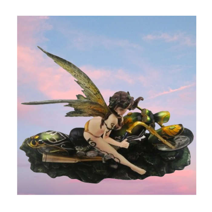 StealStreet SS-G-91649 Huge Green & Orange Winged Sexy Spring Fairy on Motorcycle Figurine