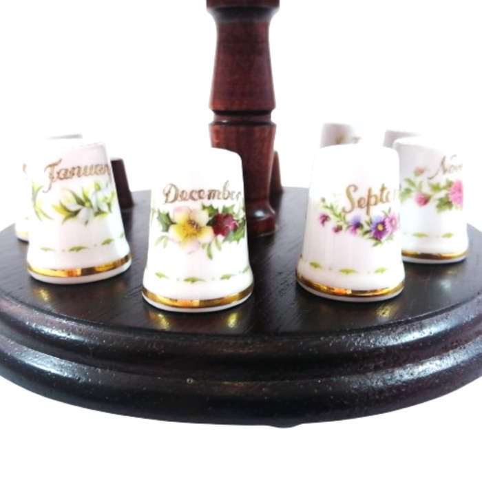Royal Albert Flower of the Month Full Set Thimbles on Stand Boxed