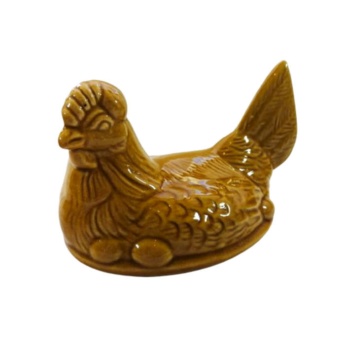 Large Vintage Orange Brown Glazed Chicken / Hen Nest Lidded Dish