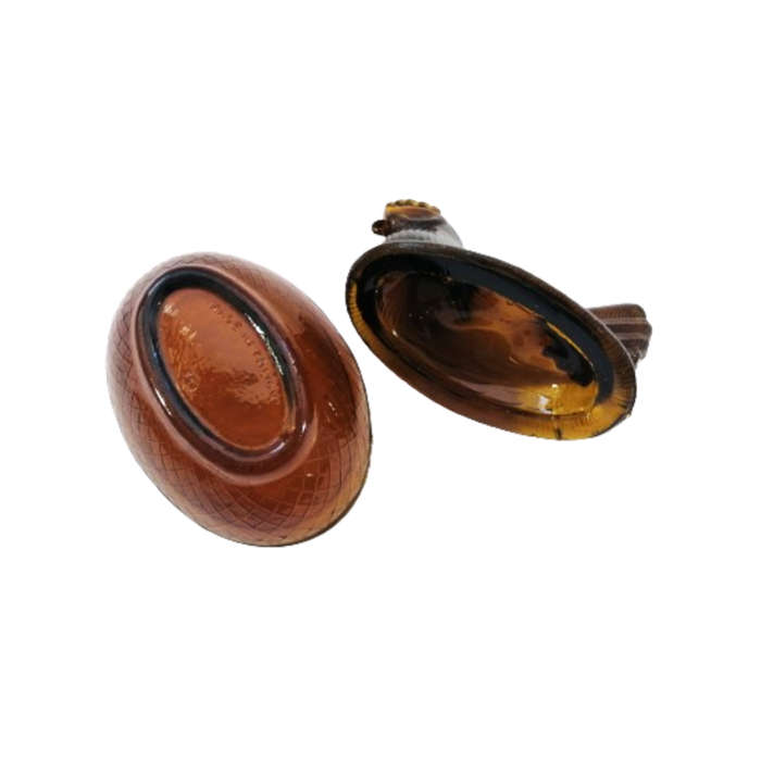 Vintage Dark Amber Pressed Glass Chicken / Hen Nest Lidded Dish