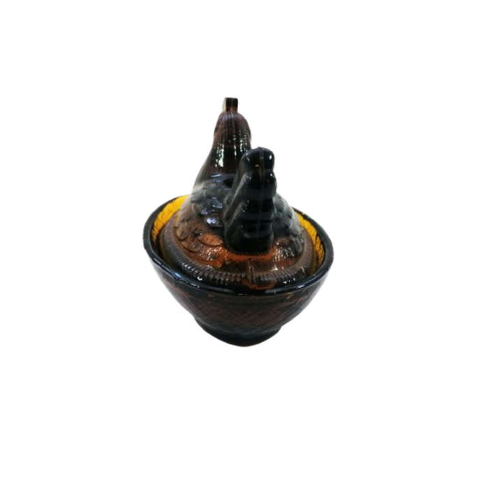 Vintage Dark Amber Pressed Glass Chicken / Hen Nest Lidded Dish