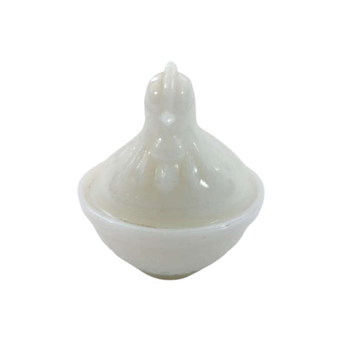 Vintage Milk White Pressed Glass Chicken / Hen Nest Lidded Dish